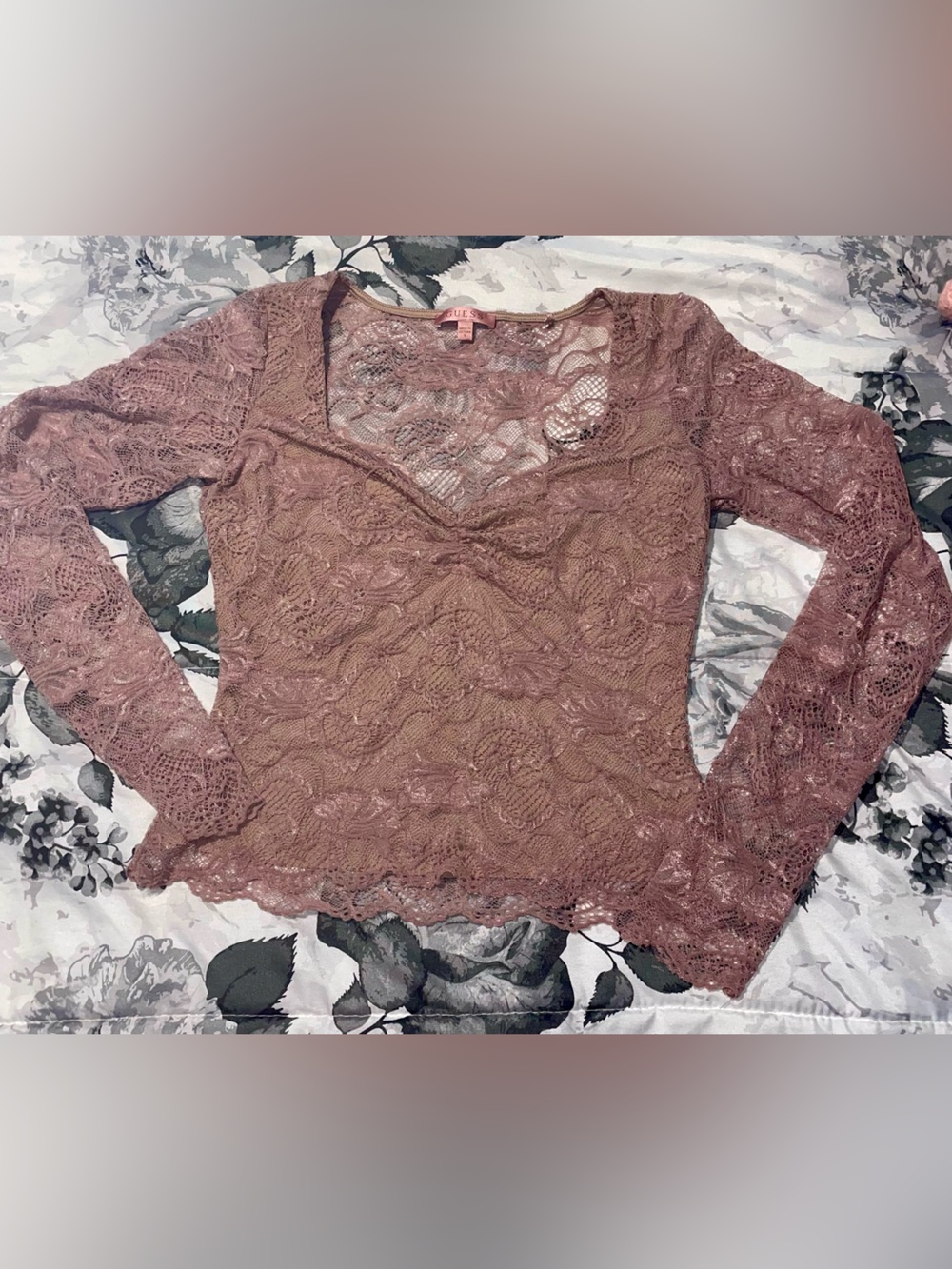Guess Dusty Mauve Lace Long-Sleeve